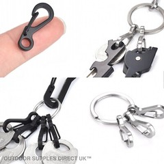 5 Black EDC Aluminium Alloy Micro Carabiner Clips & Metal Wire Key Ring Cables