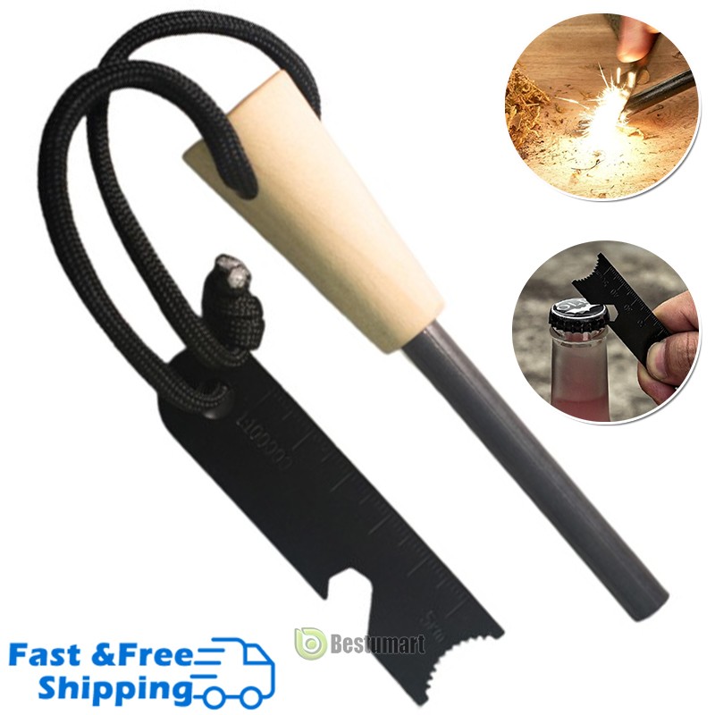FERRO ROD Fire Starter Survival Striker Flint w/Paracord Lanyard Camping Outdoor