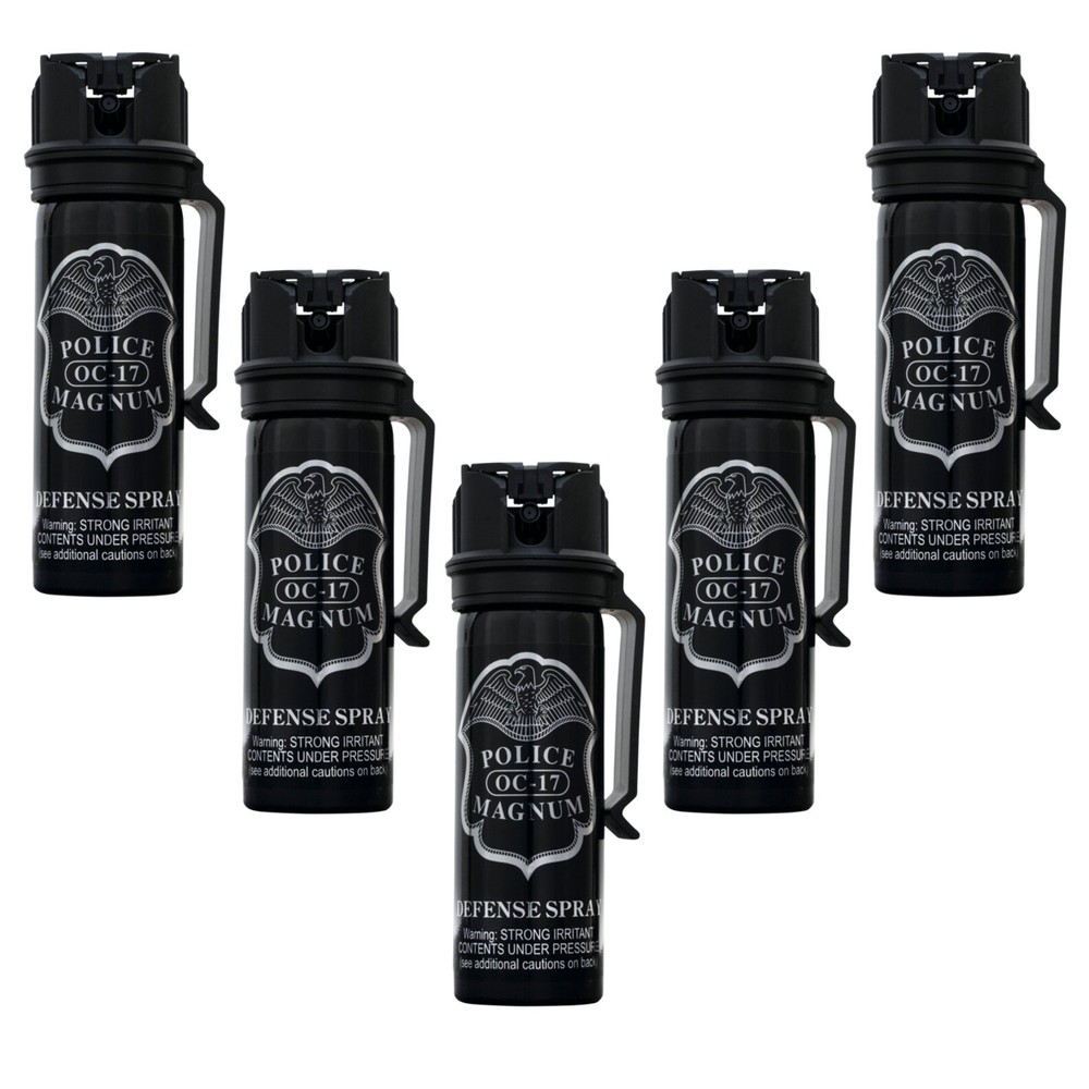 5 POLICE MAGNUM Pepper Spray Self Defense 3oz Flip Top Stream Belt Clip Security