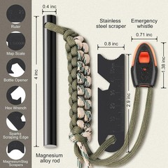 HUGE 5 x 1/2″ FERRO ROD Fire Starter Survival Striker Flint + Emergency Paracord