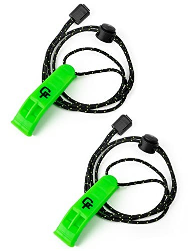 Emergency Whistles (2 Pack) | Loud Pealess Plastic Survival Whistle with