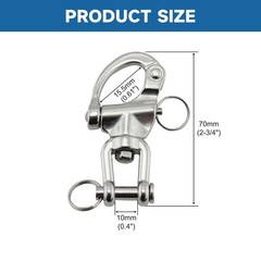 4 PCS 316 Stainless Steel Snap Shackle Swivel Eye Quick Release Marine 70mm