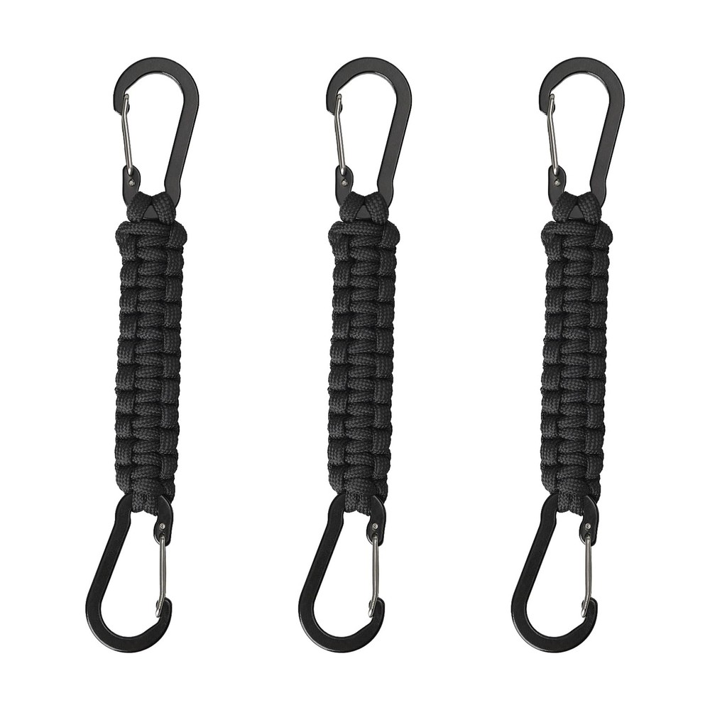 Paracord Keychain with Carabiner Clips 3 Pack, Small 1.2m, Black