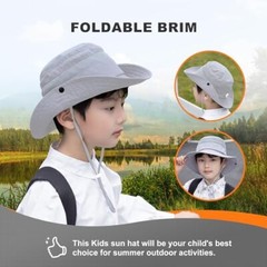 Kids Mosquito Head Net Hat – Bug Cap UPF 50+ Sun Protection for Light Grey 01