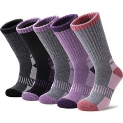 Yebing Merino Wool Hiking Socks for Womens Large, 5 Pairs Mixed Color a
