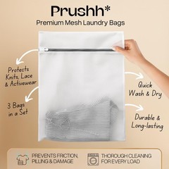 Prushh 3Pc Spacious Durable Mesh Laundry Bags (16×20 1.31 liters, White