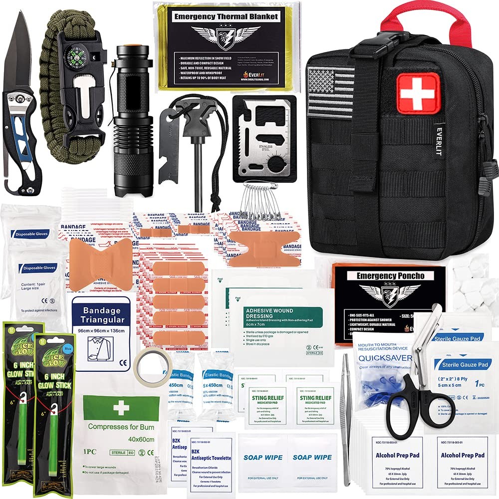 EVERLIT 250 Pcs Survival First Aid Kit Black