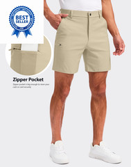 Pudolla Men’s Casual Shorts 7/9 Inch Golf Stretch 36, Light Khaki