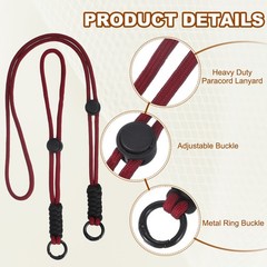 1Set Heavy Duty Paracord Keychain Lanyard for Keys , Wine Red/Black