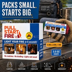 Pull Start Fire Starter, String, No Matches, Lights Wet 3 Count, White
