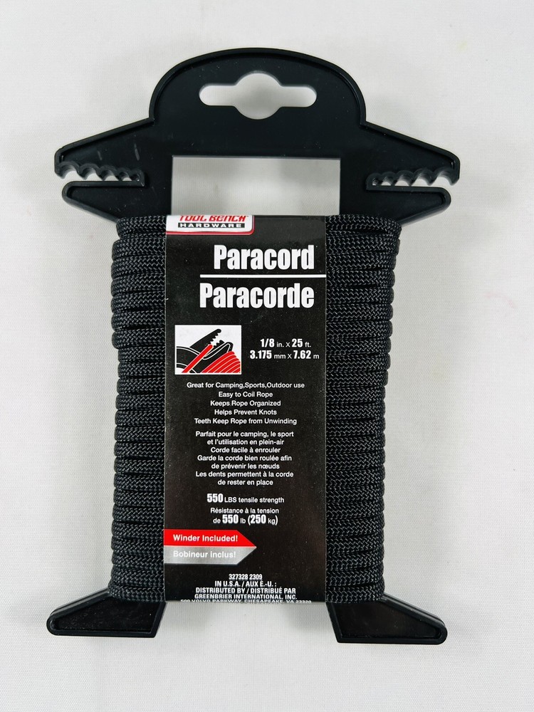 Tool Bench Hardware PARACORD BLACK 1/8in x 25 ft