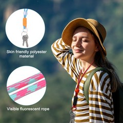2 Pcs Paracord Lanyard Necklace, Lanyard Split Ring, Pink & Green & Sky Blue