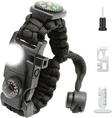 20 in 1 Survival Paracord Bracelet Adjustable Gear Kit with SOS LED Light
