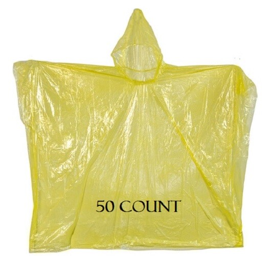 (50) Emergency Rain Poncho Survival Yellow Raincoat Hiking Pack Gear 40″ x 50″