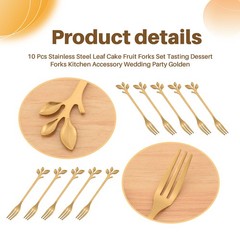10 Pcs Stainless Steel Leaf Cake Fruit Forks Set Tasting Dessert Forks8895