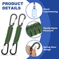 Paracord Keychain Aluminum Paracord Lanyard Key Chain – (3 Pack, Green)