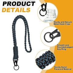 2Pcs Heavy Duty Braided Paracord Lanyard, Black and Blue