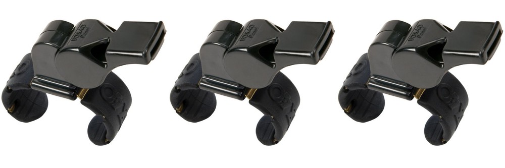 Fox 40 Pearl Official 2-Chamber Pealess Whistle w/ Fingergrip, Black (3-Pack)