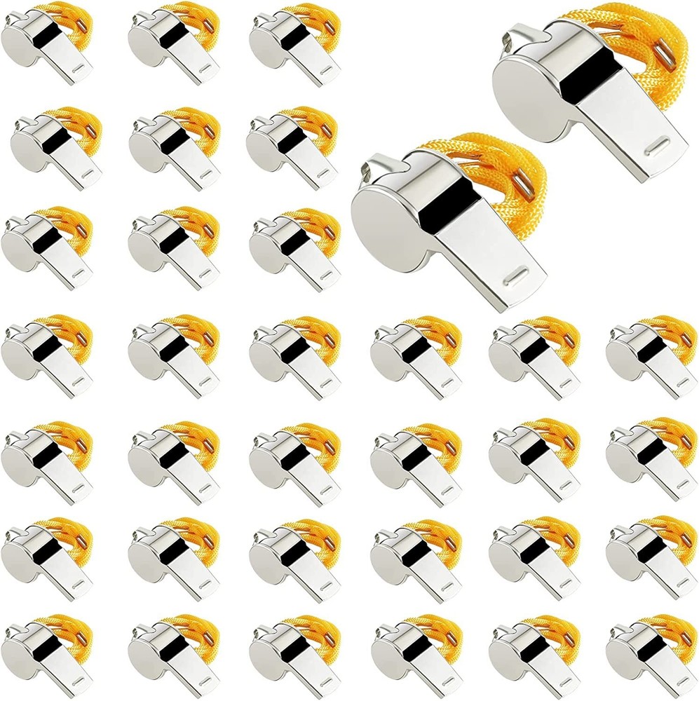 35 Pack Stainless Steel Referee Whistles with Lanyard – Loud, Durable, Reliable