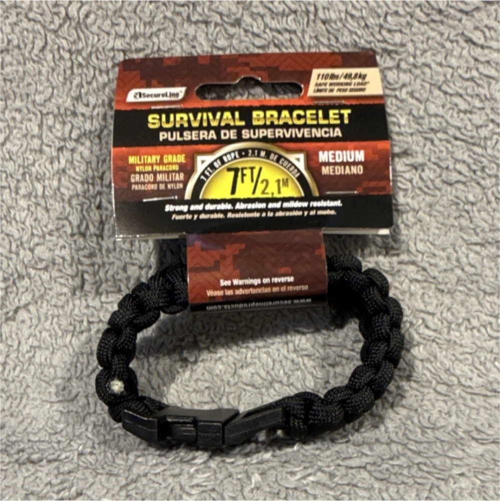 SecureLine Military Grade Paracord Bracelet Black Nylon 7ft 550lb Strong Durable
