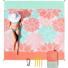 HIHOHO Waterproof Sandproof Beach 120″ X 108″（1~8 person）, Pink Flower