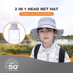 Kids Mosquito Head Net Hat – Bug Cap UPF 50+ Sun Protection for Light Grey 01