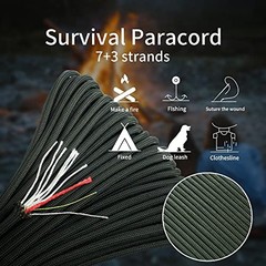 Survival Paracord Parachute Fire Cord Survival Ropes Red 100 Feet Black-100ft