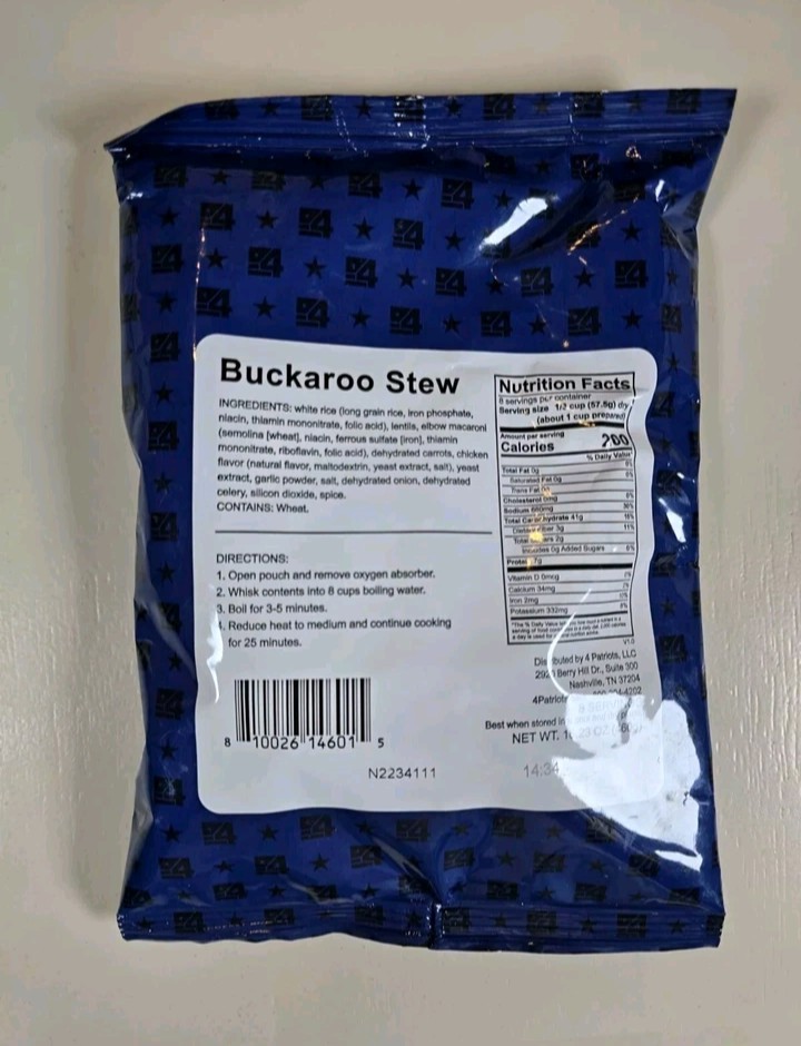 4 Pattiots Buckaroo Stew 8 servings pouch this bundle offers 32 total servings