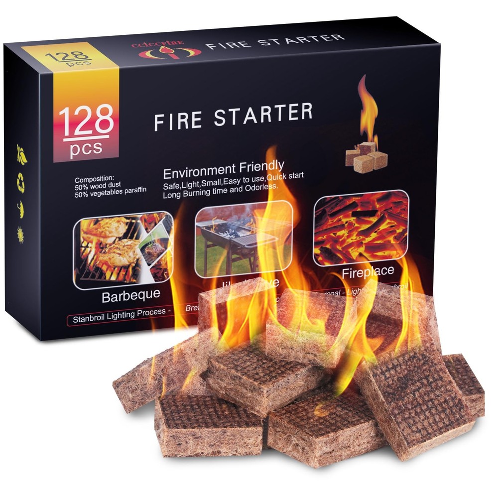 Fire Starter, 128 Mini Square, Natural Fire Starters for BBQ, Campfire, Firep…
