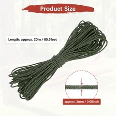 1PCS 2 mm 66FT Reflective Guyline Camping Paracord 3 Strands, Dark Green