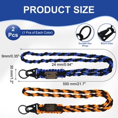 2Pcs Paracord Lanyard, Strong Lanyard with USA Flag, Orange, Blue