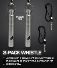 Whistle Titanium Gray Set of 2 125db Lanyard Emergency Safety Weather Resistant