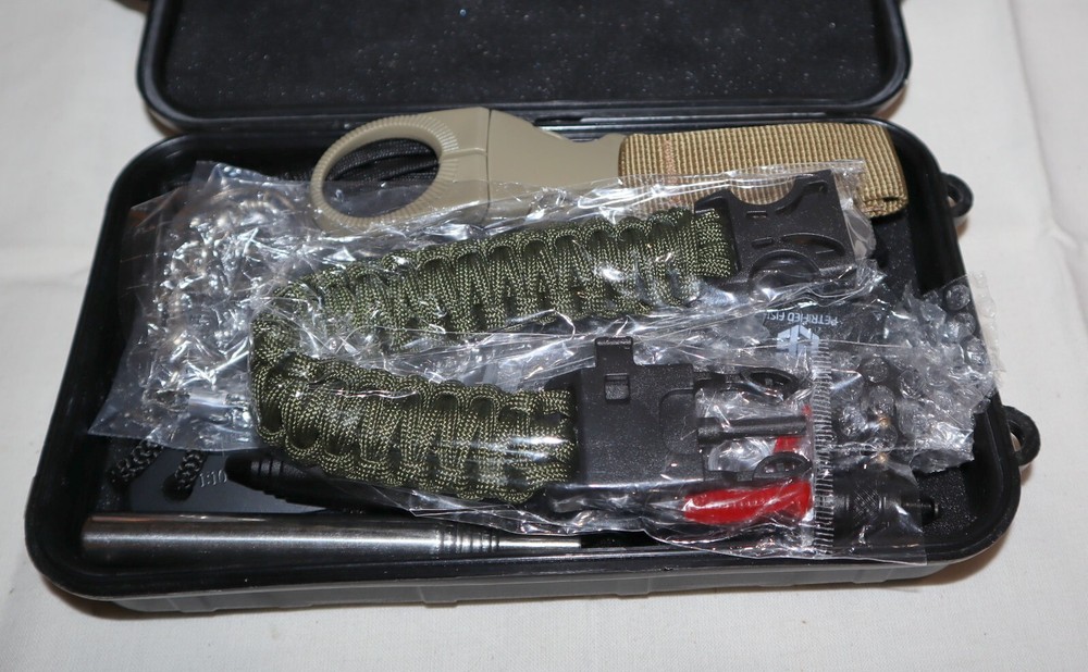 11 in 1 Survival Gear Kit | *NEW* Outdoor Set w/ Knife Petrified Fish Utencil +