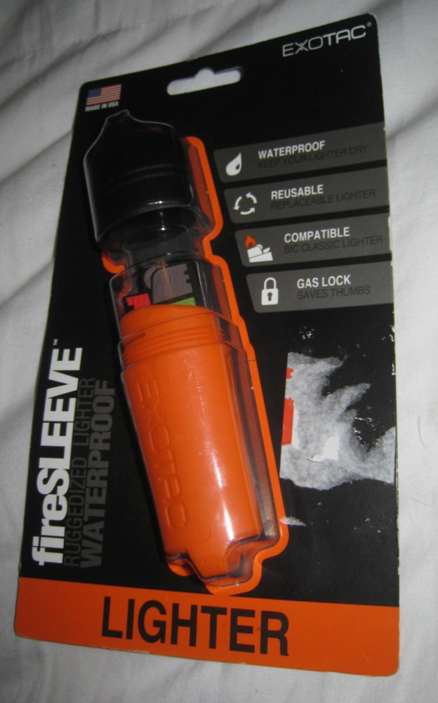 EXOTAC ORANGE FIRESLEEVE WATERPROOF FLOATING LIGHTER CASE 005005 Made in USA NWT