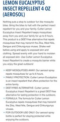 2 Pack Cutter Deet Free Insect Repellent Spray Repels Mosquitoes Body Mist 6oz