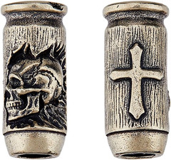 2Pcs Brass Paracord Beads Bulk Knife Lanyard Beads Skull Cross EDC Charm Bead An