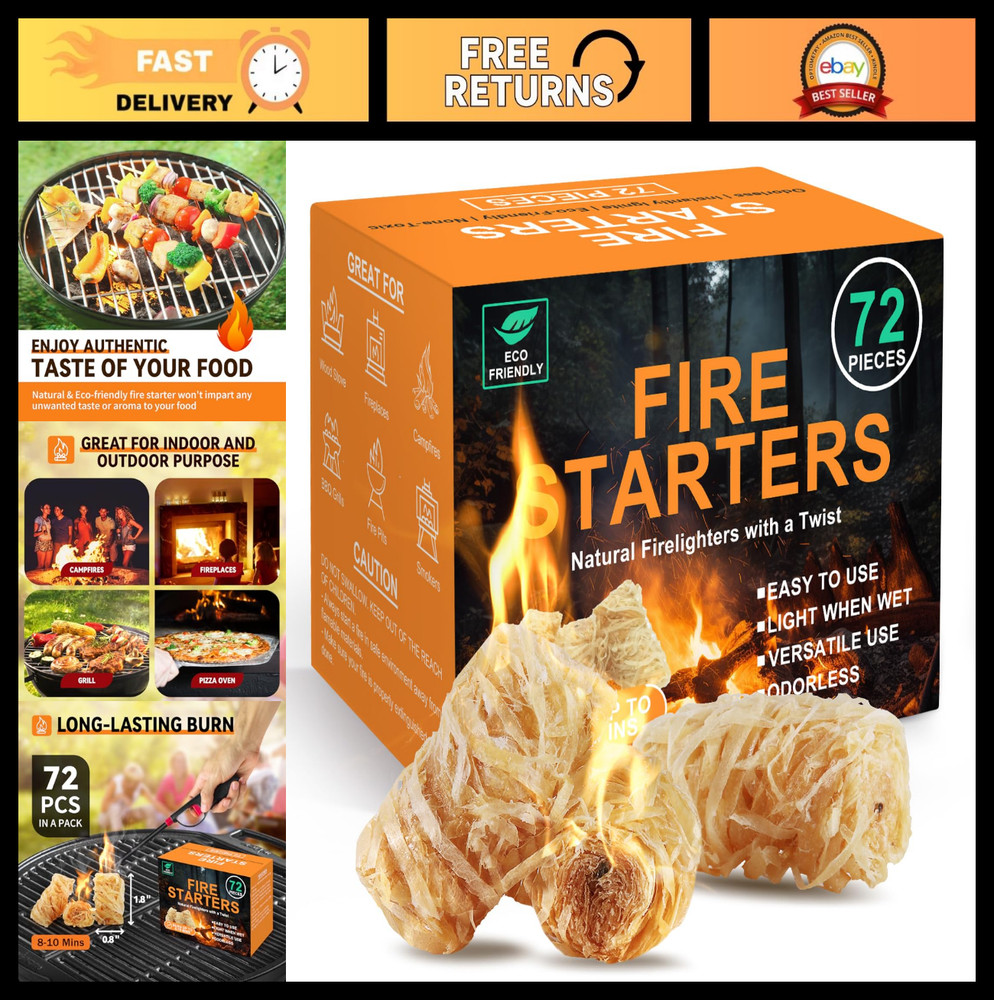 All-Weather Natural Fire Starters – Odorless Charcoal for Campfires, BBQ, Fire P