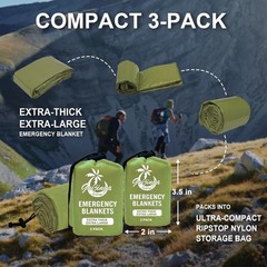 3-Pack Emergency Blanket, Extra-Thick Extra-Large Survival Blanket, Thermal Refl