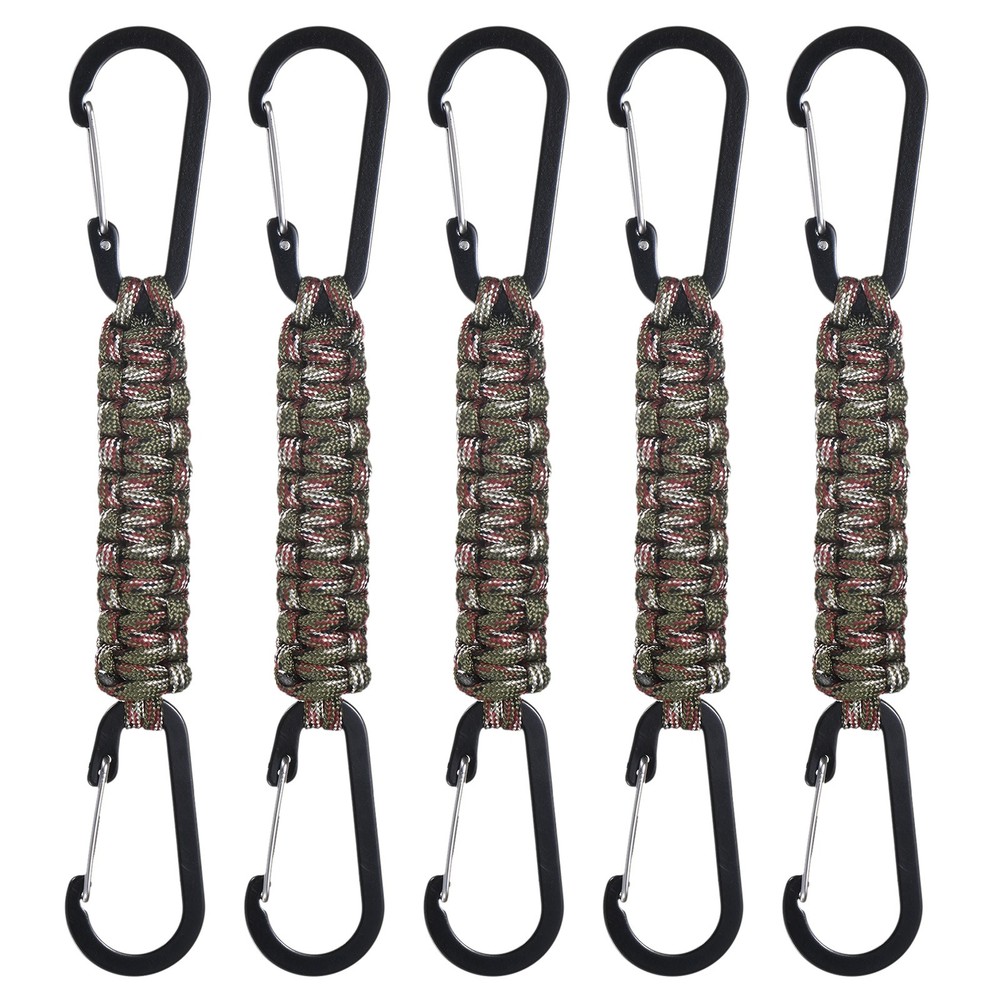 5-Pack Braided Paracord with Clips, 7.9 Inch Paracord Lanyard[Green Camouflage]