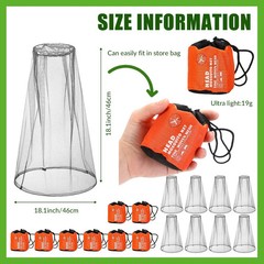 Tudomro 8 Pcs Mosquito Head Net Mesh Bug Net for Head Face Fly Netting Hood 18 x