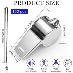 150 Pcs Stainless Steel Referee Whistles Bulk with Lanyard & Clip, Individual…
