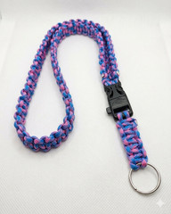 Pink/Blue Paracord Keychain Wrist Lanyard w/ Plastic Buckle & Key Ring 10in