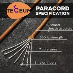 Teceum Paracord Type Iii 550 Apricot 100 Ft 4Mm Tactical Rope Mil-Spec Outdoor