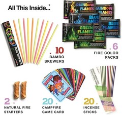 Family-Friendly Campfire Kit: 6 Color-Changing Flames, Games & Glow Sticks