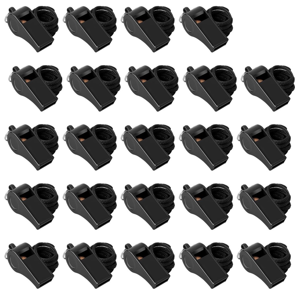 24 Pack 120dB Loud Referee Whistles with Lanyards – Heavy-Duty Black Sport