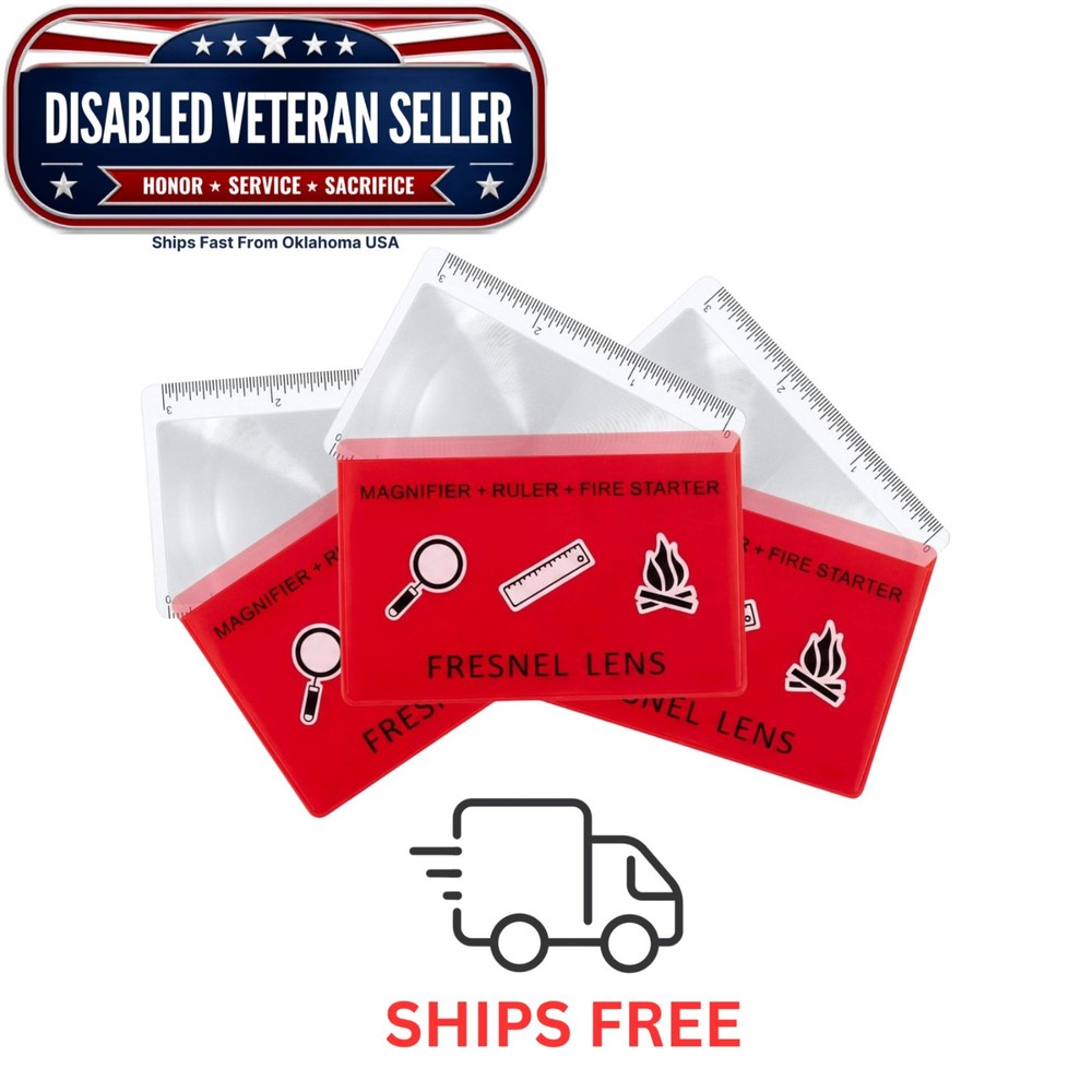 3 Pc Bundle Fresnel Lens Credit Card Firestarter RED Protective Sleeve