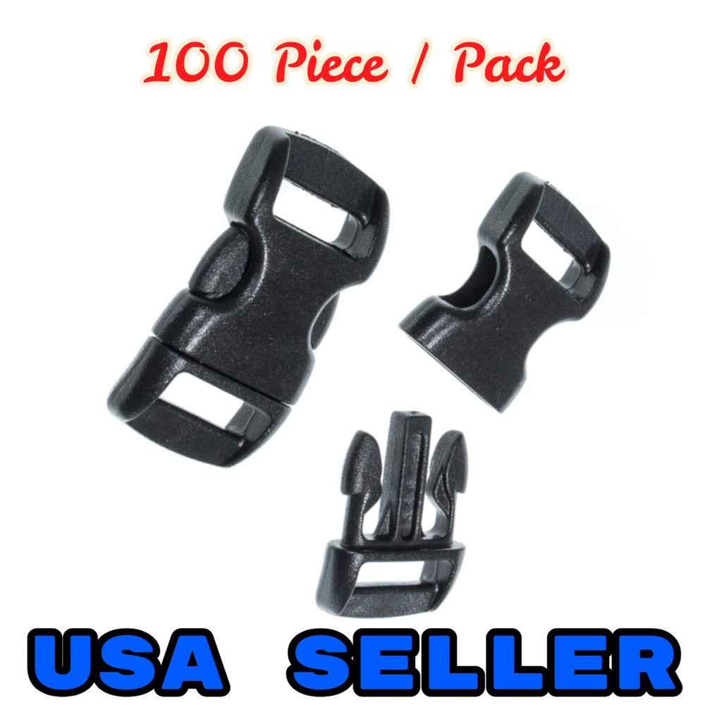 100 Black 3/8″ Buckles for Paracord Bracelets Side Release Buckles USA Seller