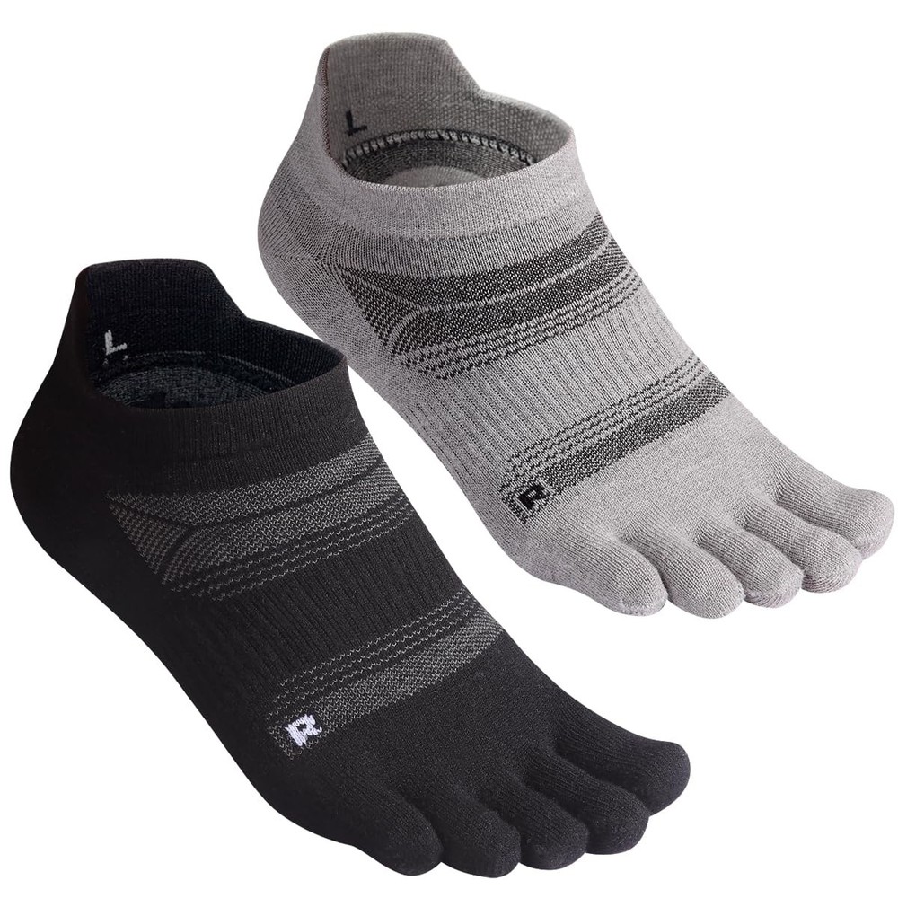 HABITER Merino Wool Toe Socks for Men & Women–50% Large, Black&grey