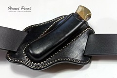 Custom Black 45 Degree Canted Leather Sheath for Buck 110 Folding Hunter