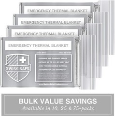 Swiss Safe Emergency Mylar Thermal Blankets Premium 12Micron 52inch X 82inch Sil